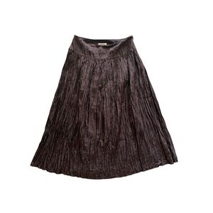 Midi Skirt Boho Fairy Whimsigoth Talbots Women 8P Brown Beaded Pure Silk Crinkle